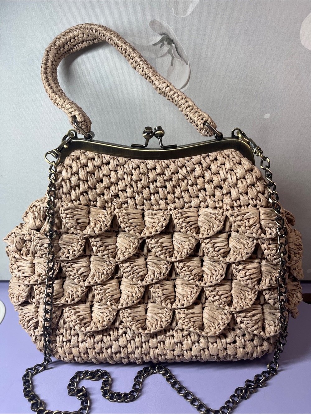 Patricia Nash Laureana Small Scalloped
Raffia Frame Crossbody Bag Kiss Lock - Picture 2 of 11